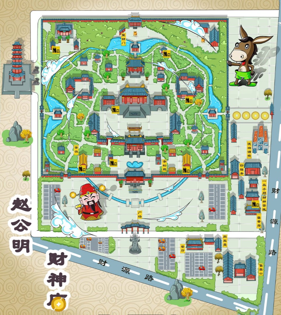 东升镇寺庙类手绘地图